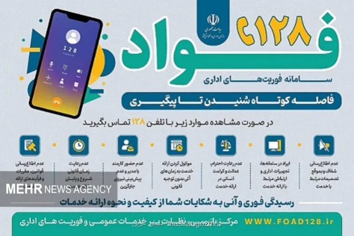 کاهش پاسخگویی به شکایات در سامانه فواد ۱۲۸ به کمتر از سه ساعت